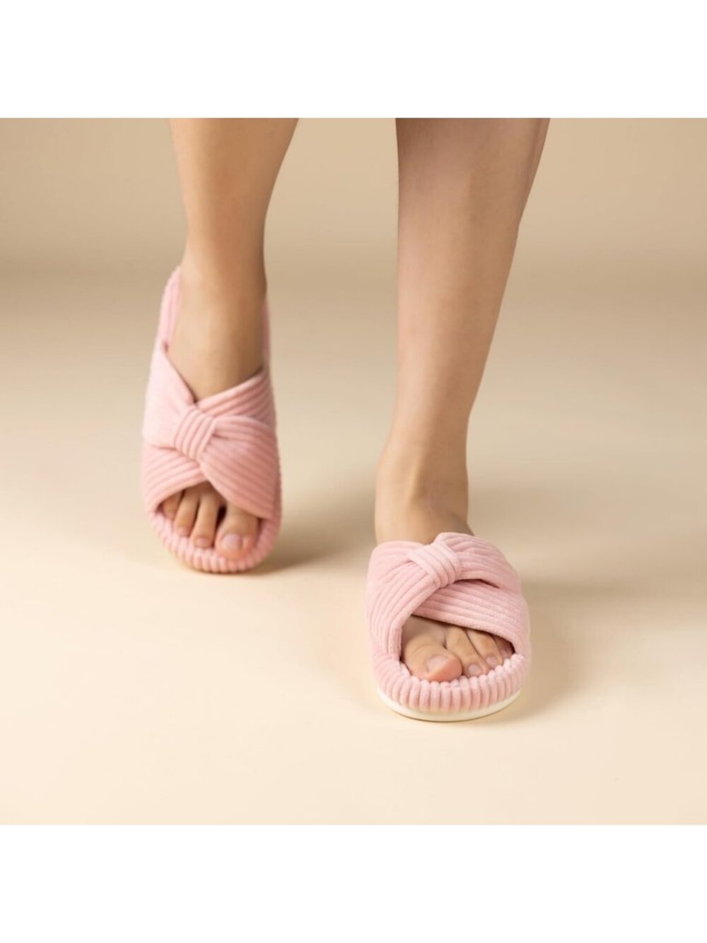 Women's Pink Memory Foam House Corduroy Bow Crossbands Comfy Soft Slipper Shoes - Picture 2 of 6